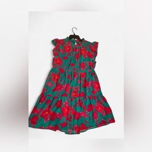 Hudson Gray sz S green pink floral dress babydoll tiers ruffles coquette cottage